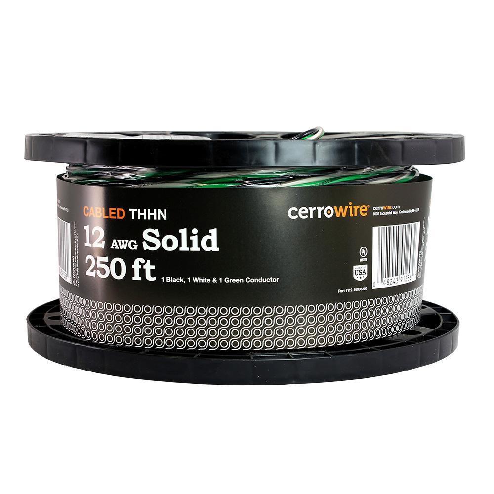 250 ft. 12-3 Black, White and Green Cabled Solid THHN Cable