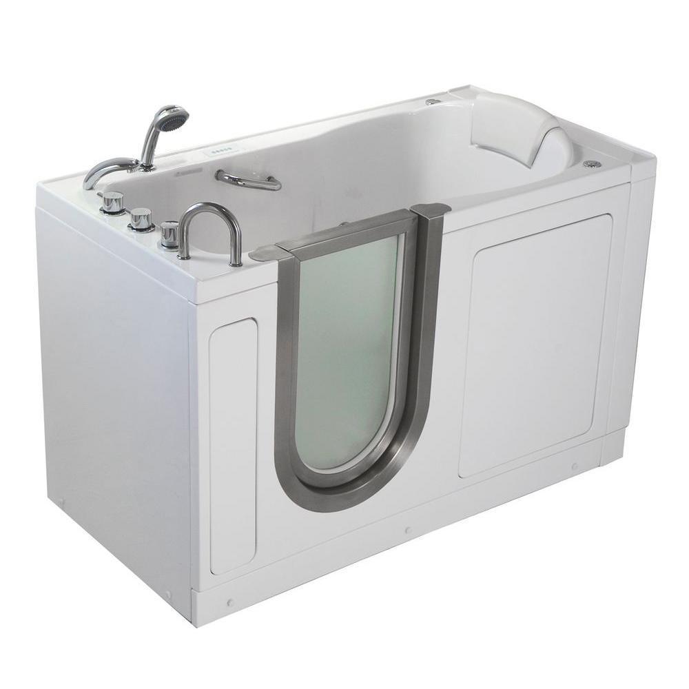 Deluxe 55 in. Walk-In Whirlpool and Air Bath Bathtub in White, Thermostatic Faucet, Digital Control, LH 2 in. Dual Drain