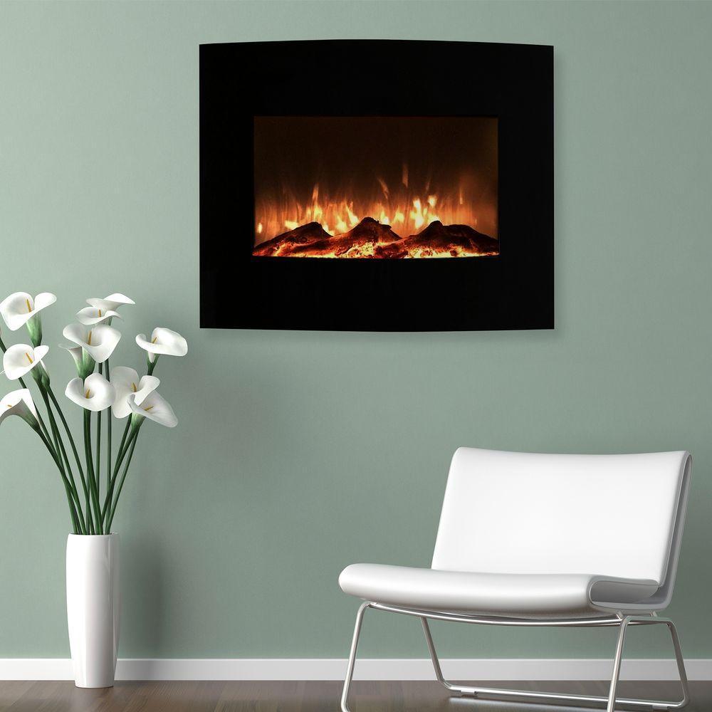 25 in. Mini Curved Electric Fireplace with Wall and Floor Mount in Black