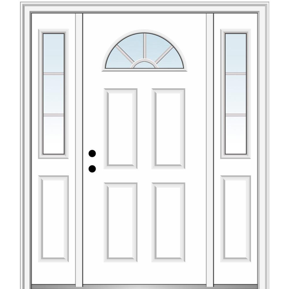 68.5 in. x 81.75 in. Internal Grilles Right-Hand Inswing 1/4-Lite Clear Painted Steel Prehung Front Door with Sidelites