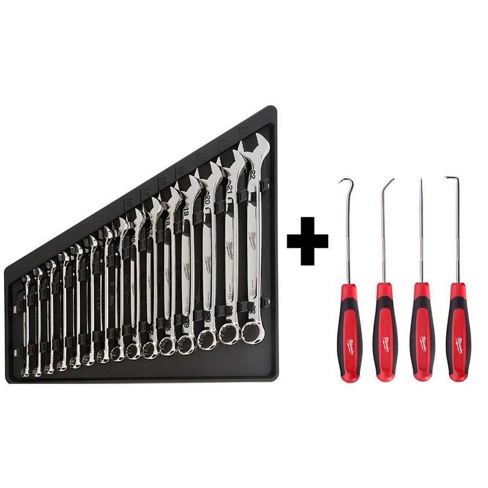 Combination Metric Wrench Mechanics Tool Set & Hook and Pick Set (19-Piece)