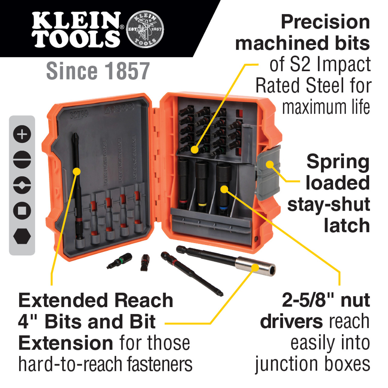 Klein Tools 32799 Impact Driver Bit Set, 26 Piece Nut Driver Bit Set with Case - Image 2