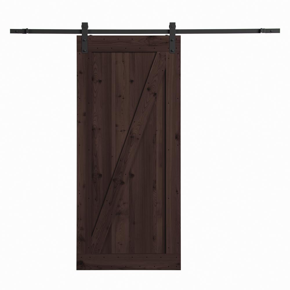 36 in. x 84 in. Canadian Hemlock Distressed Smoke Sliding Barn Door with Hardware Kit