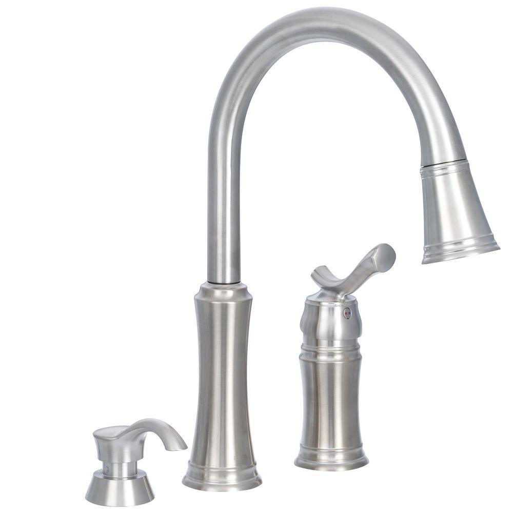 Lakeview Single-Handle Pull-Down Sprayer Kitchen Faucet with Soap Dispenser in Stainless