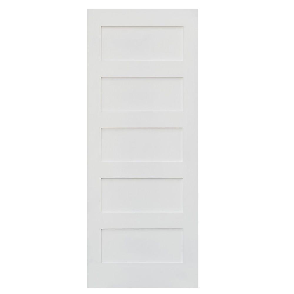 36 in. x 96 in. Shaker 5-Panel Primed Solid Hybrid Core MDF Interior Door Slab