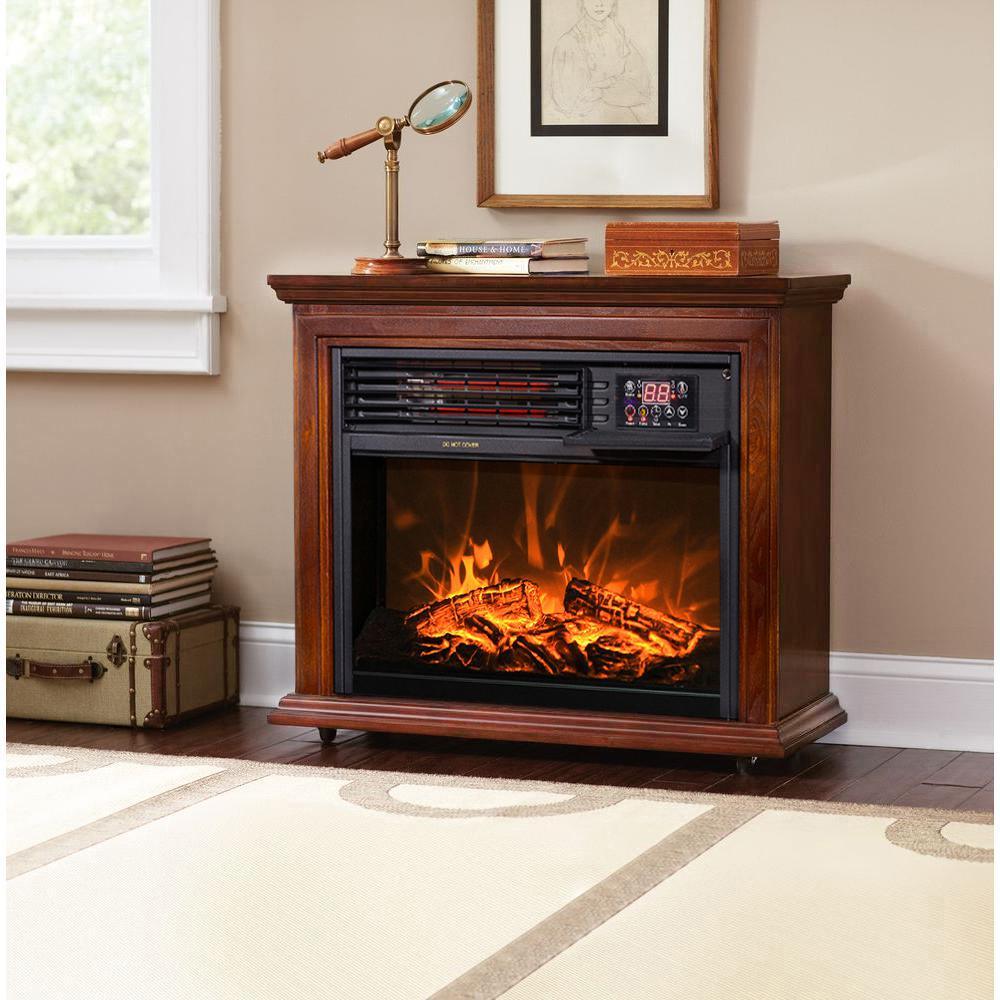 28.5 in. 1500-Watt Freestanding Compact Infrared Quartz Electric Fireplace Heater with Remote Control in Walnut Brown