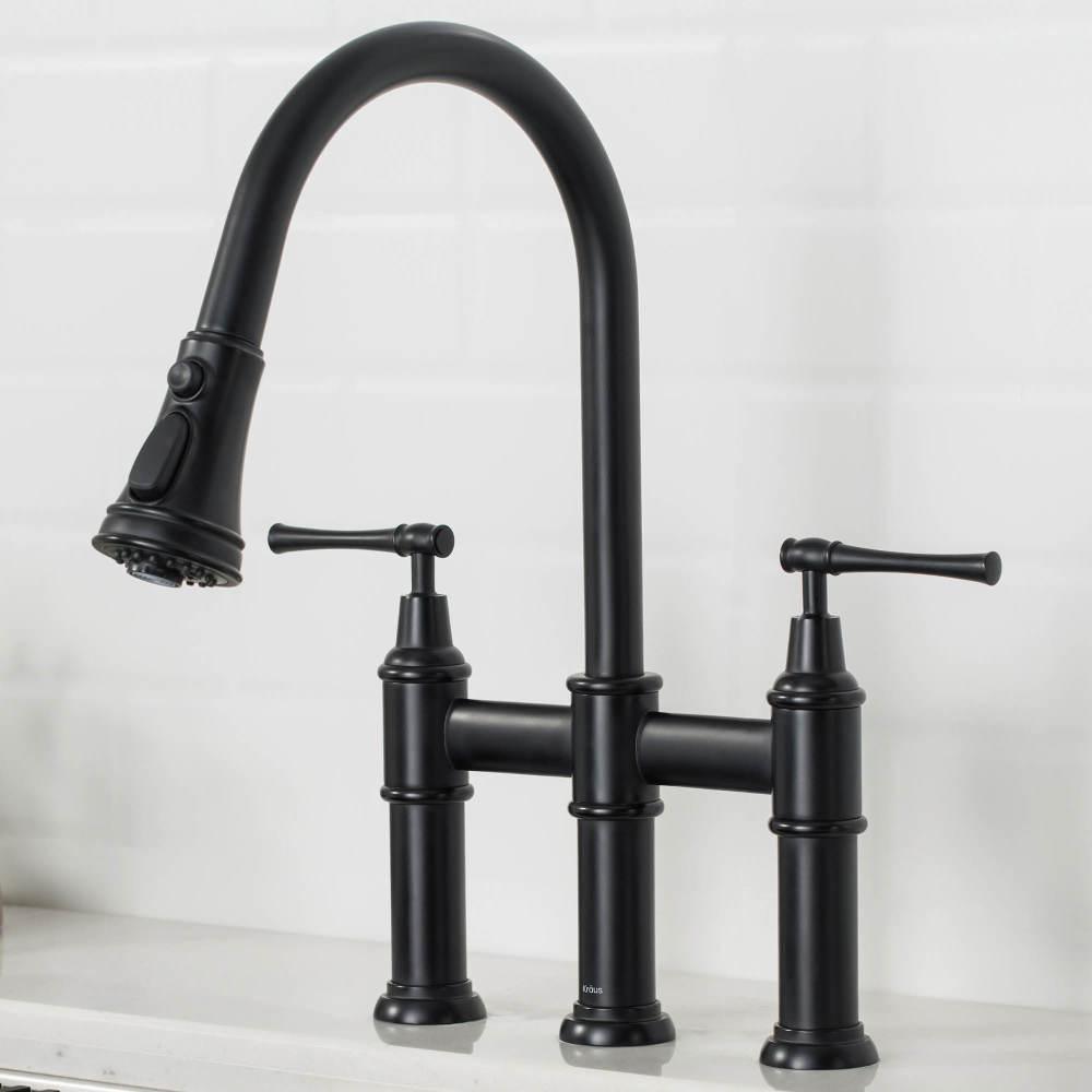 Allyn Transitional 2-Handle Bridge Kitchen Faucet with Pull-Down Sprayhead in Spot Free Stainless Steel