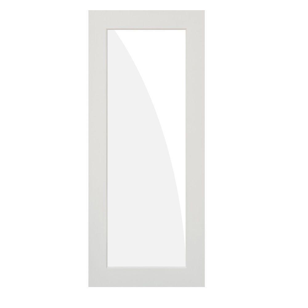 32 in. x 96 in. 1-Lite Satin Etch Solid Core MDF Primed Interior Door Slab