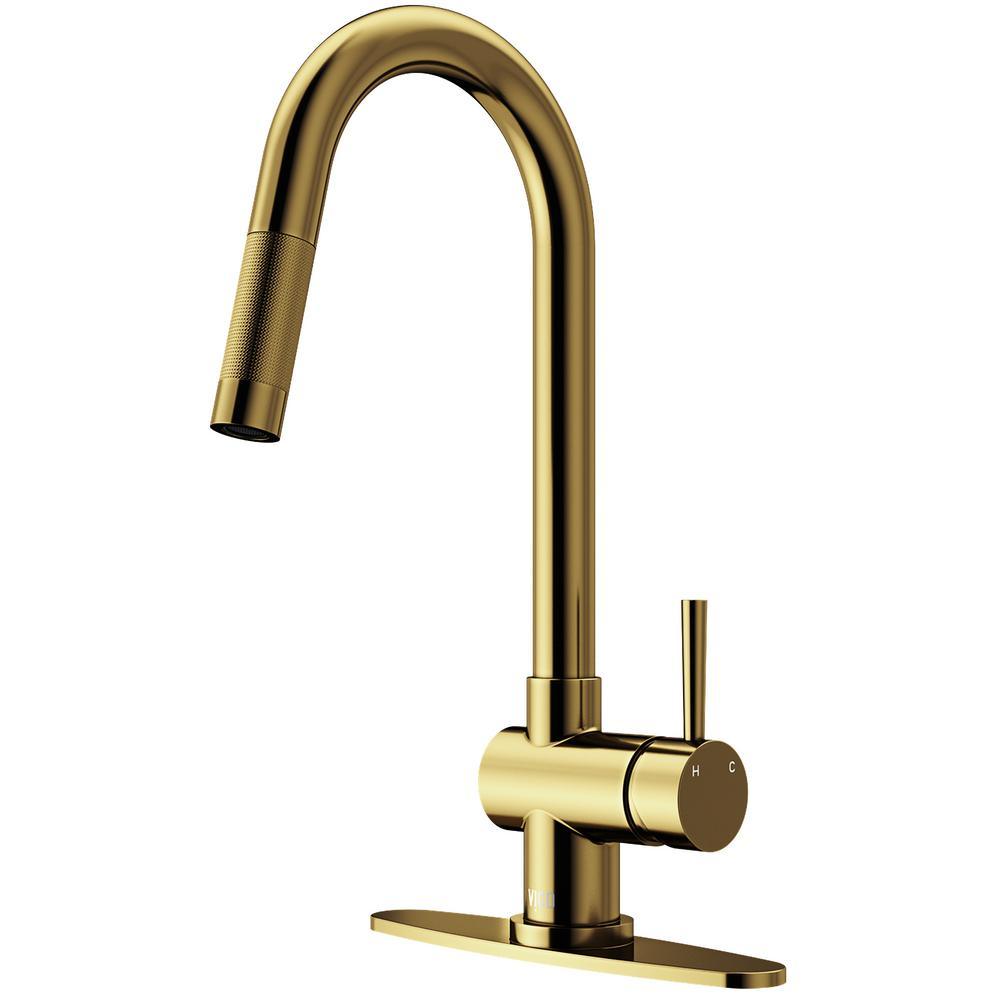 Gramercy Single-Handle Pull-Down Sprayer Kitchen Faucet with Deck Plate in Matte Gold