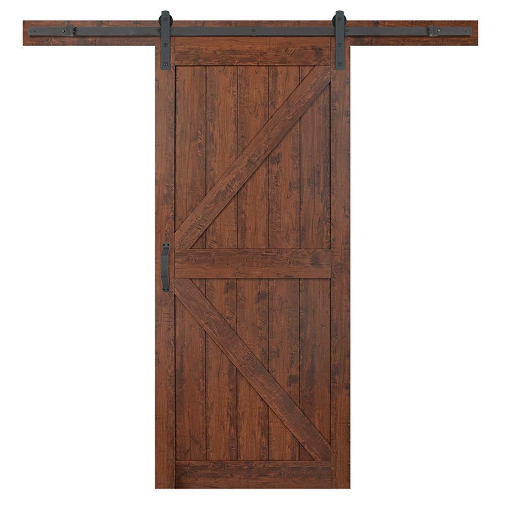 36 in. x 84 in. K-Bar Auburn Interior Sliding Barn Door Slab with Hardware Kit