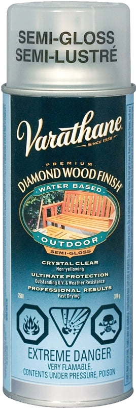 Varathane Y250181 Exterior Finish, Semi-Gloss, Clear, Liquid, 340 g, Aerosol Can