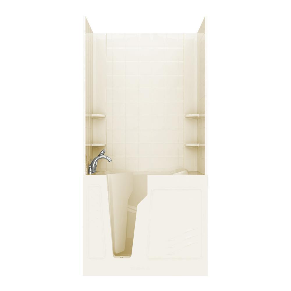 Rampart 3.9 ft. Walk-in Whirlpool and Air Bathtub with 6 in. Tile Easy Up Adhesive Wall Surround in Biscuit