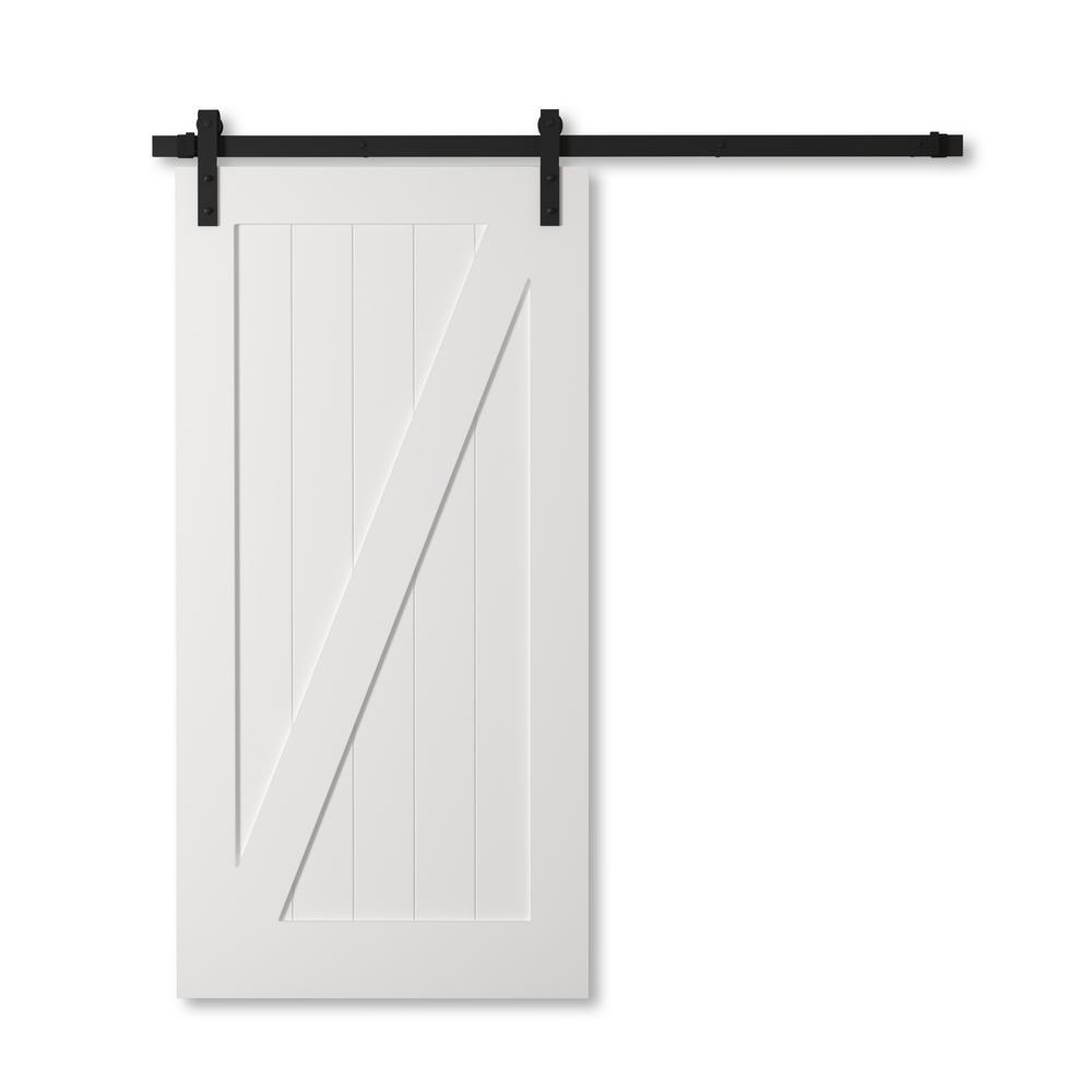 40 in. x 83 in. CALIFORNIA Solid Core White Wood Barn Door Ensemble with Sliding Door Hardware Kit