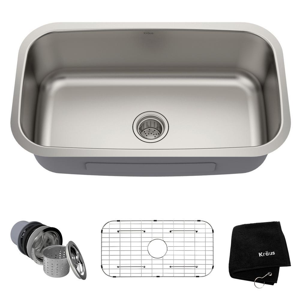 Premier Undermount Stainless Steel 31 in. Single Bowl Kitchen Sink