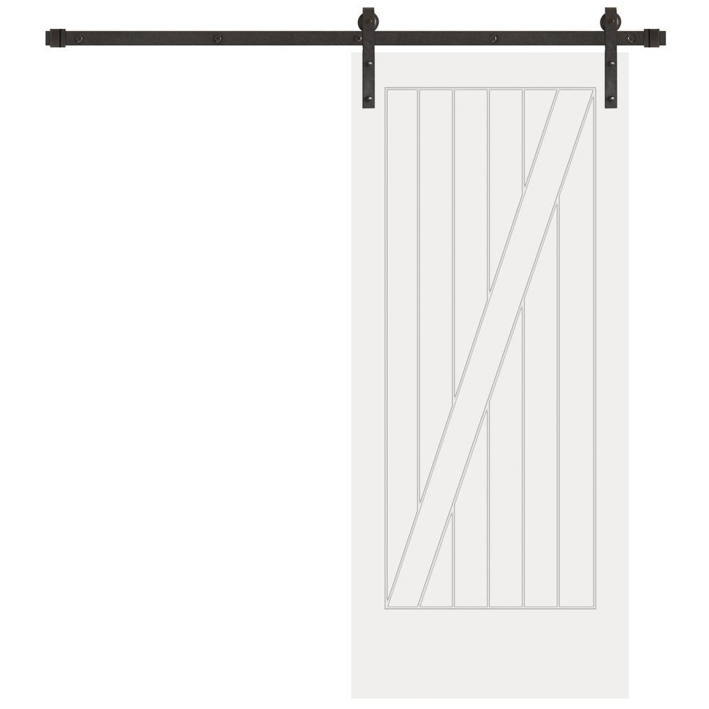 42 in. x 84 in. Cottage One Panel Z-Plank Unf Prime Solid Pine Wood Interior Sliding Barn Door with Bronze Hardware