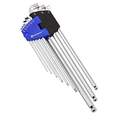 Powerbuilt 240099 9 Piece SAE Stubby End, Extra Long Arm Ball End Hex Key Set