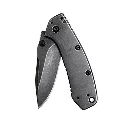 Kershaw 1555BW Cryo Assisted Flipper Knife 2.75" Blackwash Plain Blade