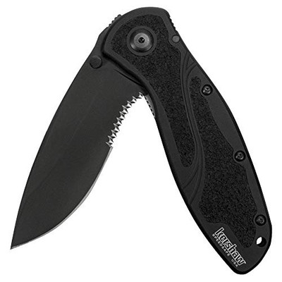 Kershaw 1670BLKST Blur Black Serrated; Folding Knife W/All-Black Body, Partially
