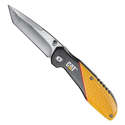 Caterpillar 980047 Linerlock Stainless Steel Straight Edge Tanto Folding Knife 3"