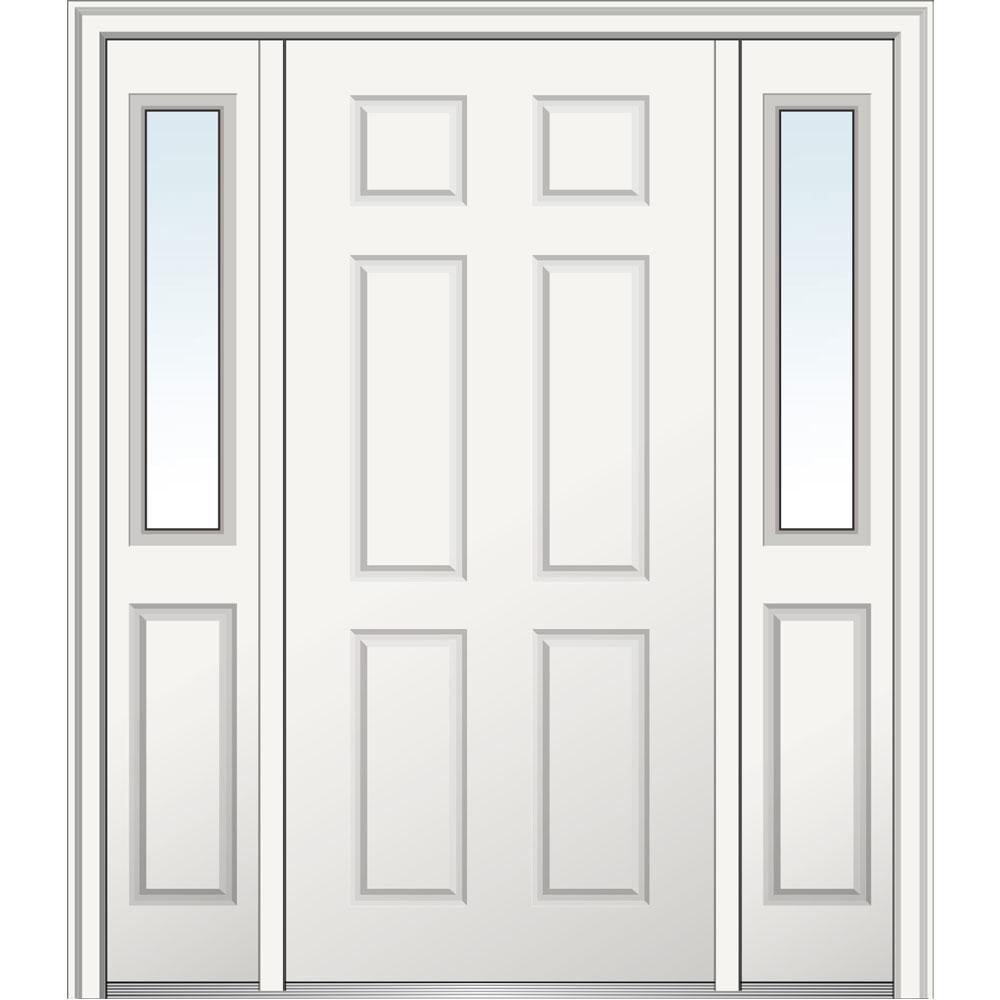68.5 in. x 81.75 in. Right-Hand 6-Panel Classic Primed Steel Prehung Front Door with Sidelites on 4-9/16 in. Frame
