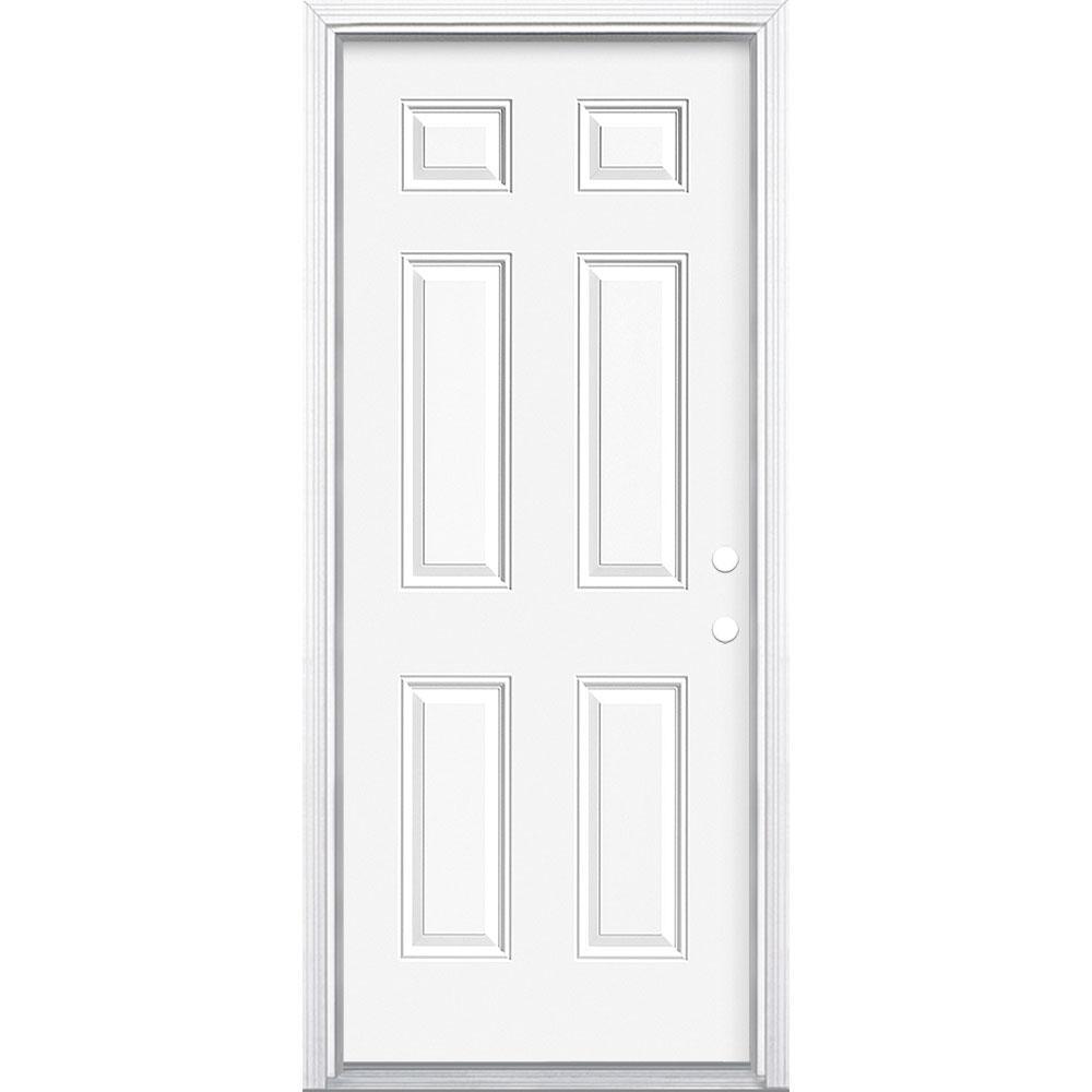 32 in. x 80 in. Premium 6-Panel Left Hand Inswing Primed Steel Prehung Front Door with Brickmold