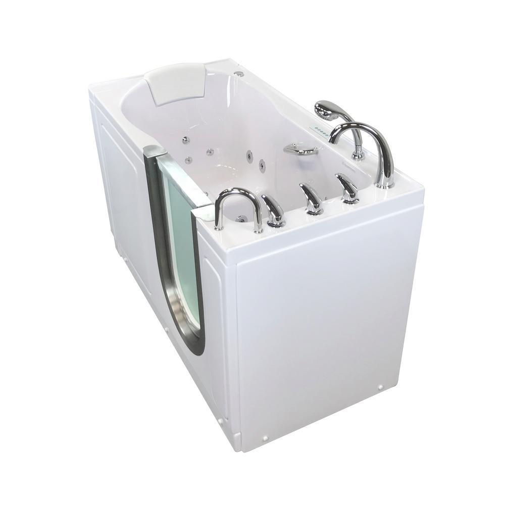 Deluxe 55 in. Walk-In Whirlpool and Air Bath Bathtub in White, Fast Fill Faucet Set Digital Control, RH 2 in. Dual Drain