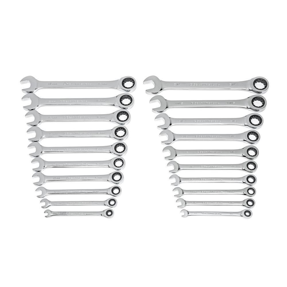 SAE/Metric Combination Ratcheting Wrench Set (20-Piece)