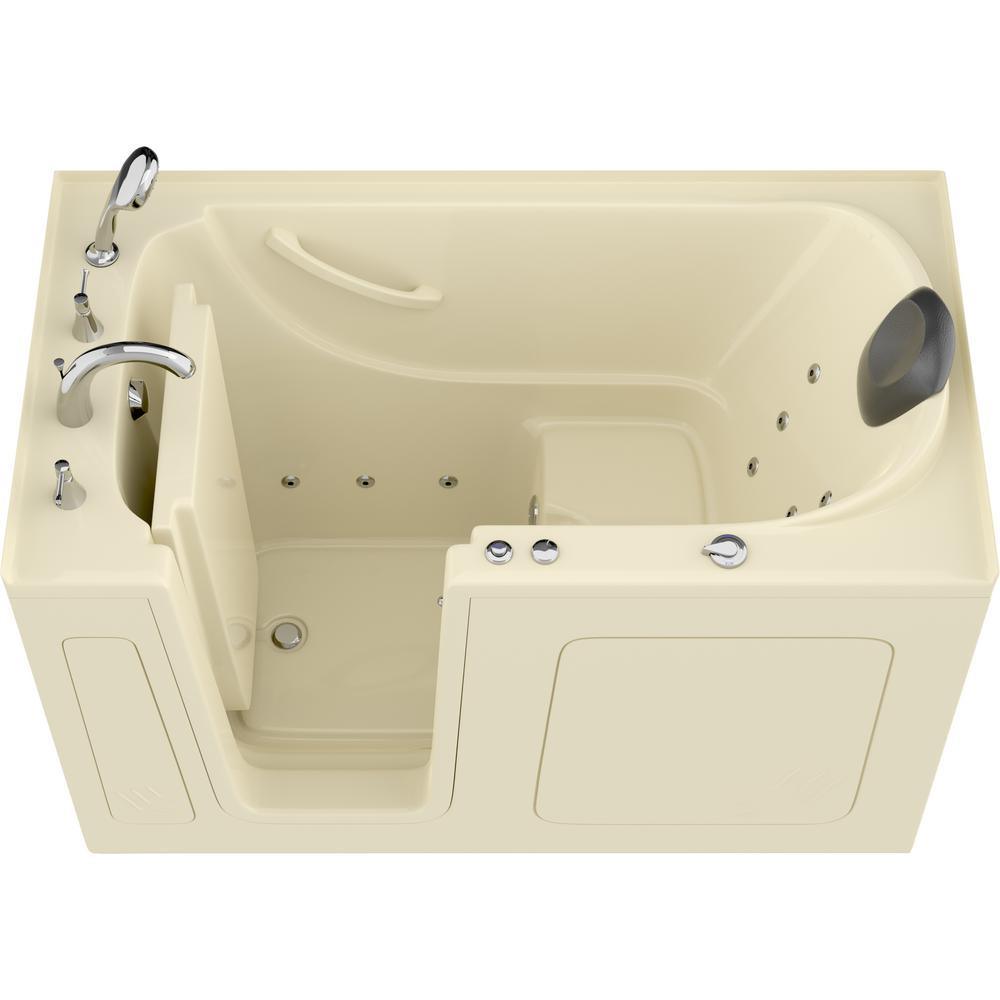 Safe Premier 59.6 in. x 60 in. x 32 in. Left Drain Walk-in Whirlpool Bathtub in Biscuit