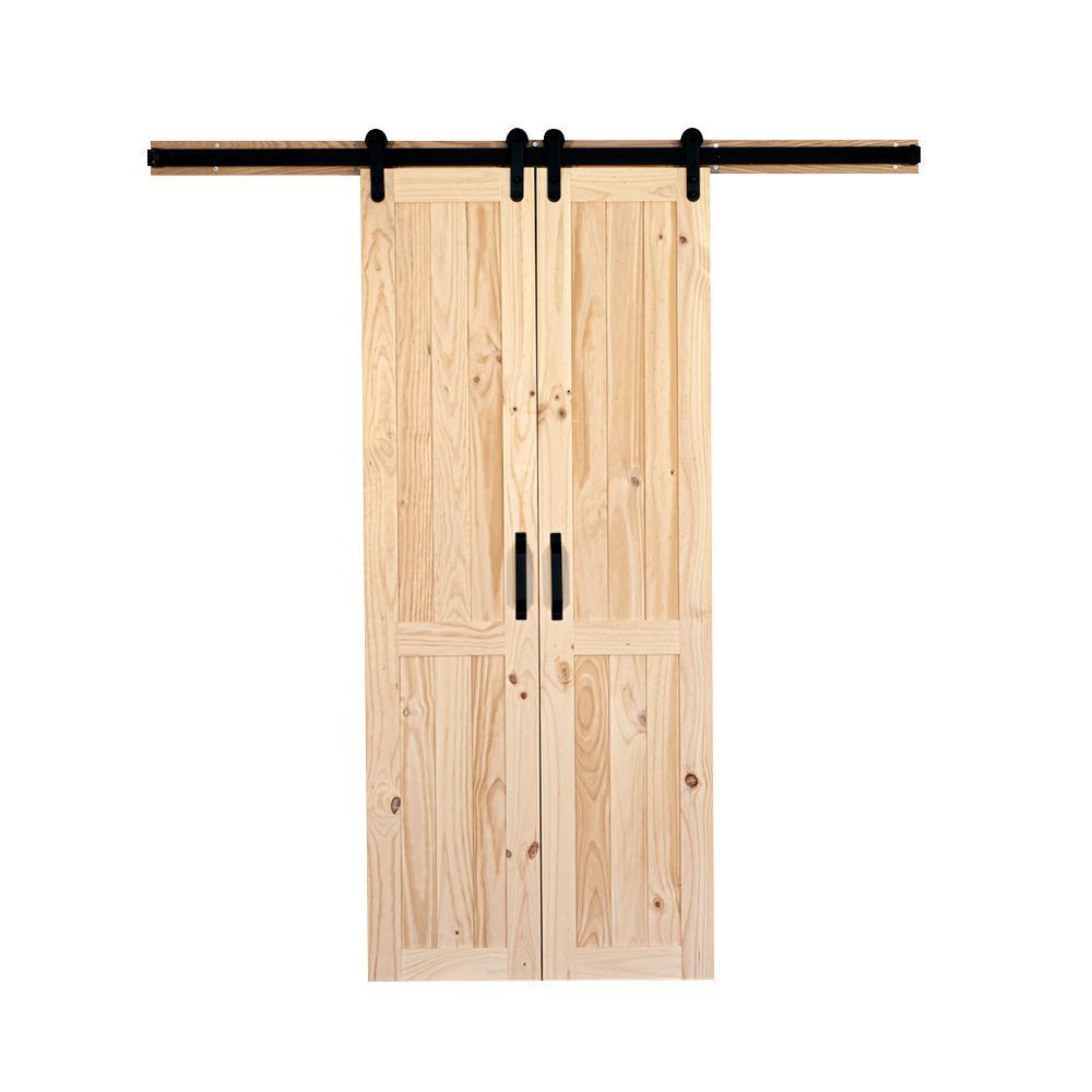 36 in. x 84 in. Vertical Plank Stain Ready Solid Wood Split Barn Door with Hardware Kit