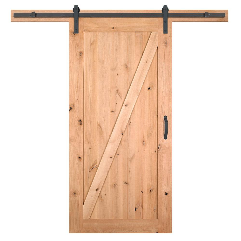 42 in. x 84 in. Z-Bar Knotty Alder Wood Interior Sliding Barn Door Slab with Hardware Kit