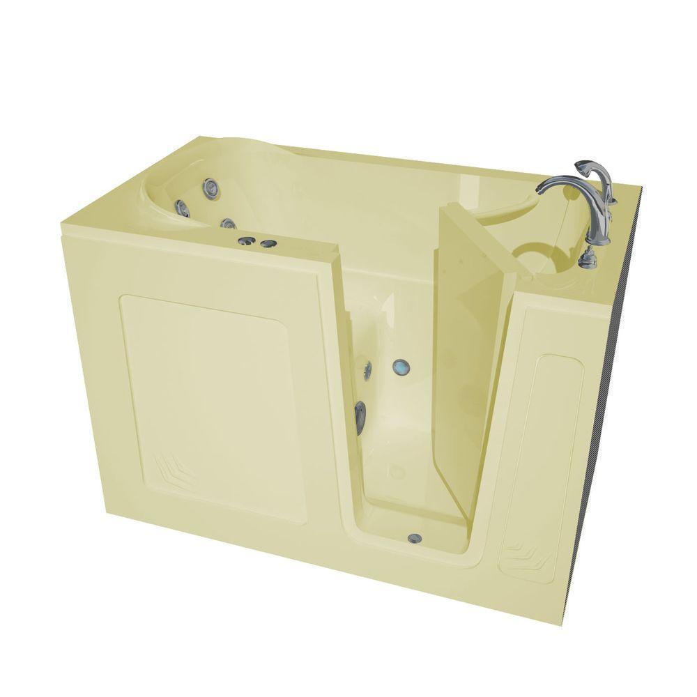 HD Series 54 in. Right Drain Quick Fill Walk-In Whirlpool Bath Tub with Powered Fast Drain in Biscuit