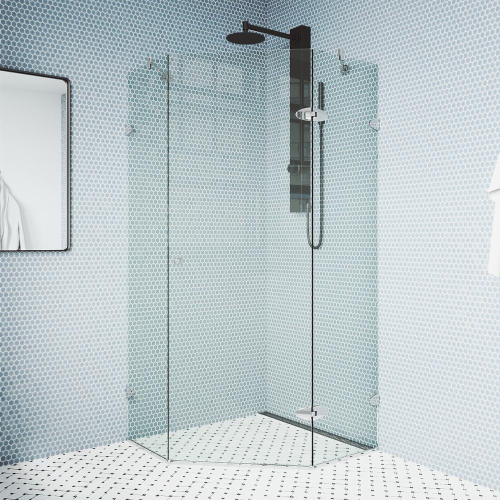 Verona 36.125 in. x 73.375 in. Frameless Neo-Angle Hinged Corner Shower Enclosure in Chrome with Clear Glass