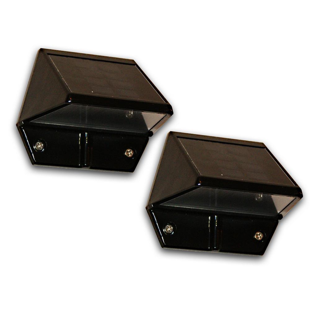 Solar 2-LED Outdoor Black Integrated LED Deck and Wall Light (2-Pack)