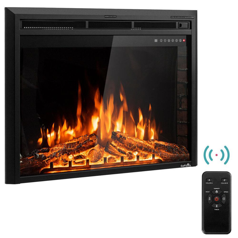 9 in. W x 27 in. H 750-Watt to 1500-Watt Electric Fireplace Insert Freestanding Wall Mounted Stove Heater Touch in Black