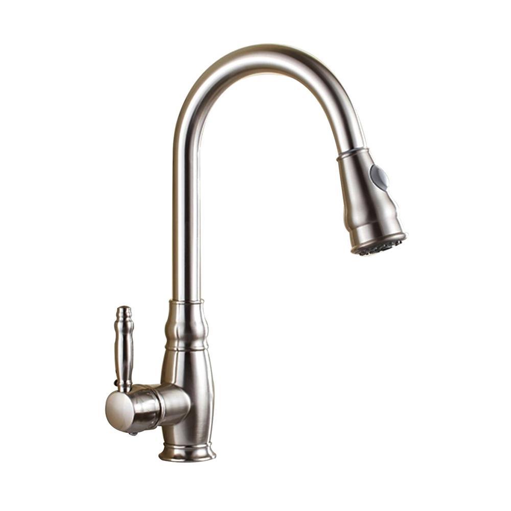 7.68 in. Single-Handle Pull-Down Sprayer Kitchen Faucet in Brushed Nickel