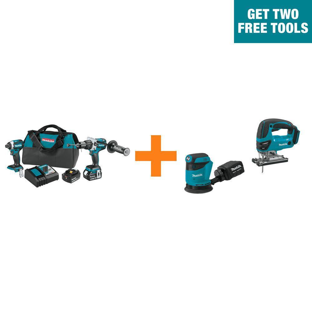 18-Volt LXT Brushless 2-Pc Combo Kit 5.0Ah with bonus 18V LXT 5 in. Random Orbit Sander and 18V LXT Jigsaw