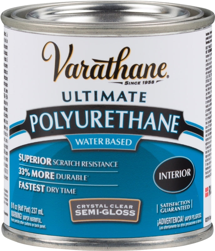 VARATHANE 200161H Polyurethane, Semi-Gloss, Liquid, Crystal Clear, 0.5 pt, Can