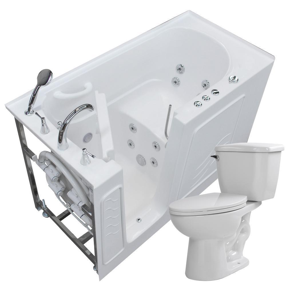 60 in. Walk-In Whirlpool Bathtub in White with 1.28 GPF Single Flush Toilet