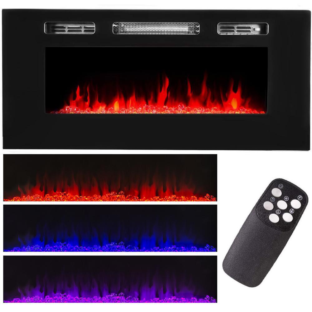 40 in. 5,100 BTU Recessed In-Wall Electric Heater Smokeless Fireplace with 3-Changeable Flame Color and Remote Control