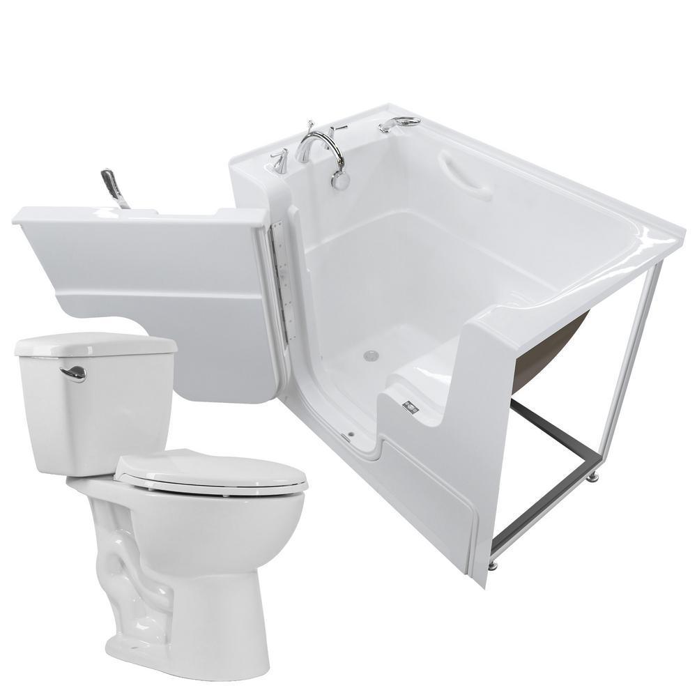 Wheelchair Accessible 53 in. Walk-In Non-Whirlpool Bathtub in White with 1.28 GPF Single Flush Toilet