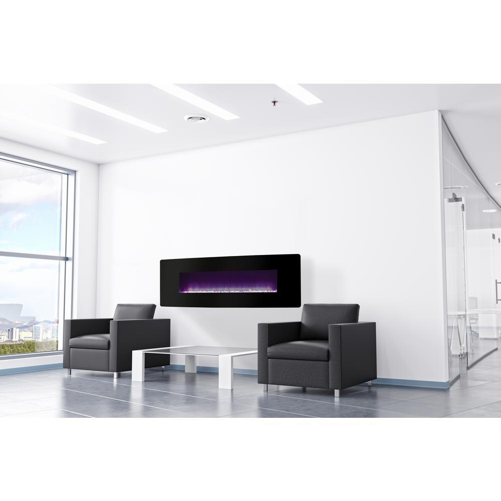 48 in. W Curved Front Wall Mount Electric Fireplace with Black Glass