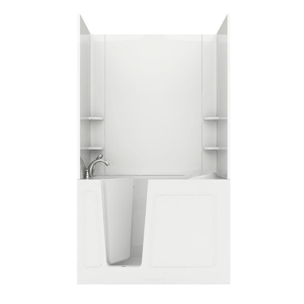 Rampart 4.5 ft. Walk-in Non-Whirlpool Bathtub with Easy Up Adhesive Wall Surround in White