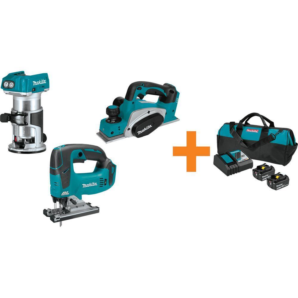 18V LXT Brushless Compact Router, 18V LXT Brushless Jig Saw and 18V LXT 3-1/4 in. Planer w/ bonus 18V LXT Starter Pack