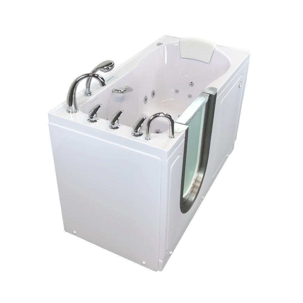 Deluxe 55 in. Walk-In Whirlpool and Air Bath Bathtub in White, HB Faucet Set Digital Control, Heated Seat, LH Dual Drain