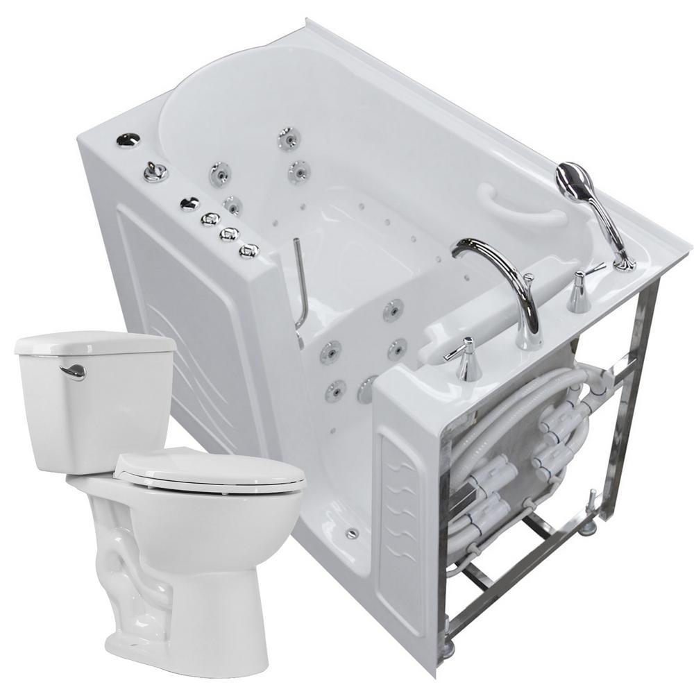 52.8 in. Walk-In Whirlpool and Air Bath Tub in White with 1.28 GPF Single Flush Toilet