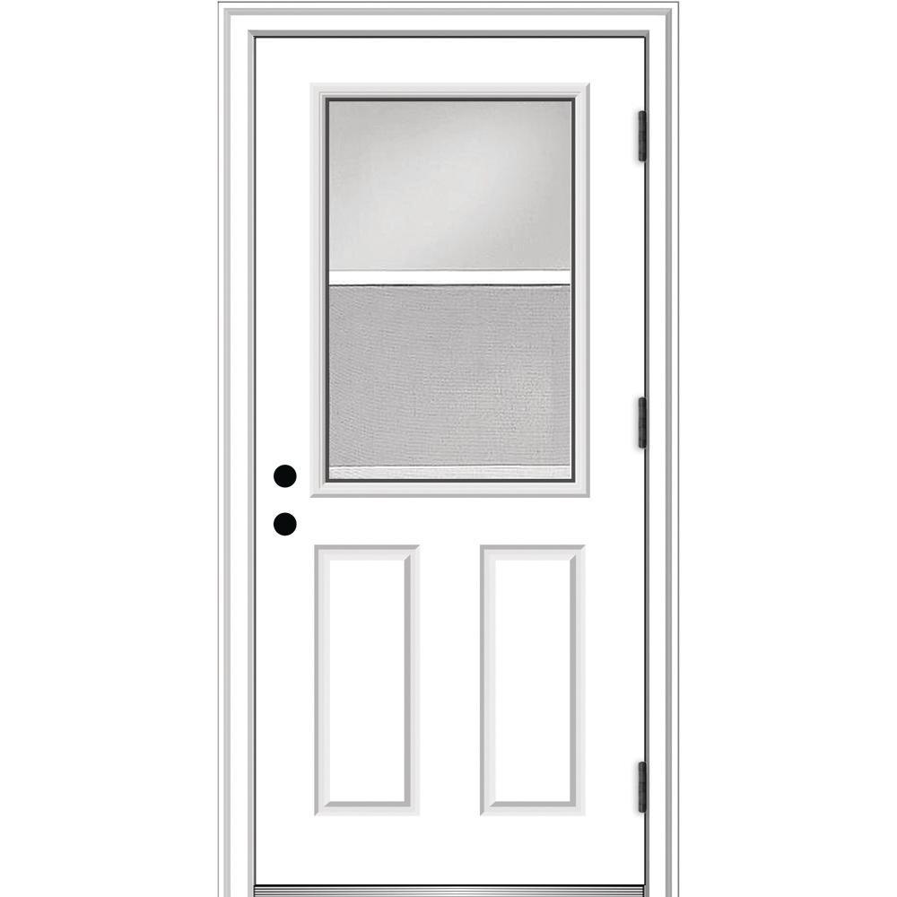 32 in. x 80 in. Vented Left-Hand Outswing 1/2 Lite Clear Primed Steel Prehung Front Door with Brickmould