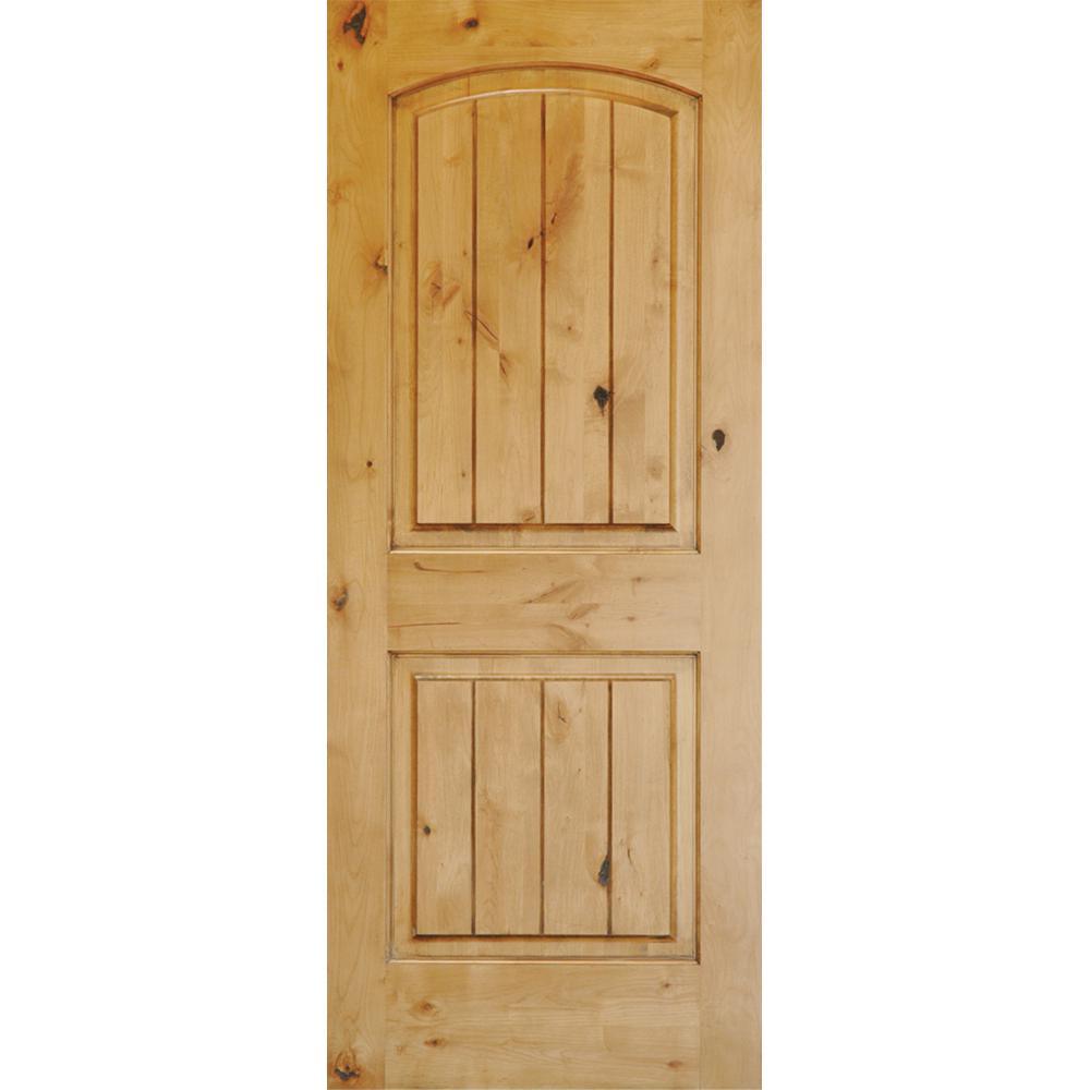30 in. x 80 in. Knotty Alder 2 Panel Top Rail Arch with V-Groove Solid Wood Core Interior Door Slab