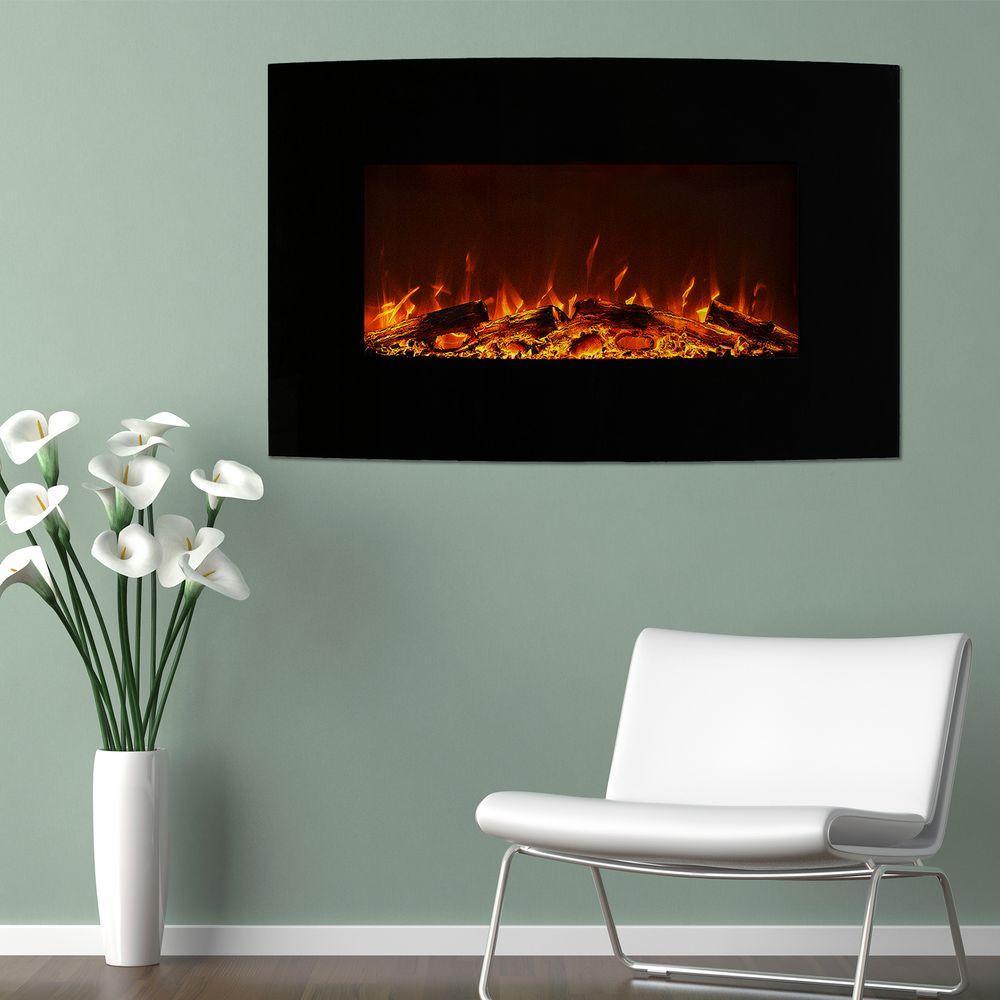 36 in. Curved Color Changing Electric Fireplace Wall Mount Floor Stand in Black