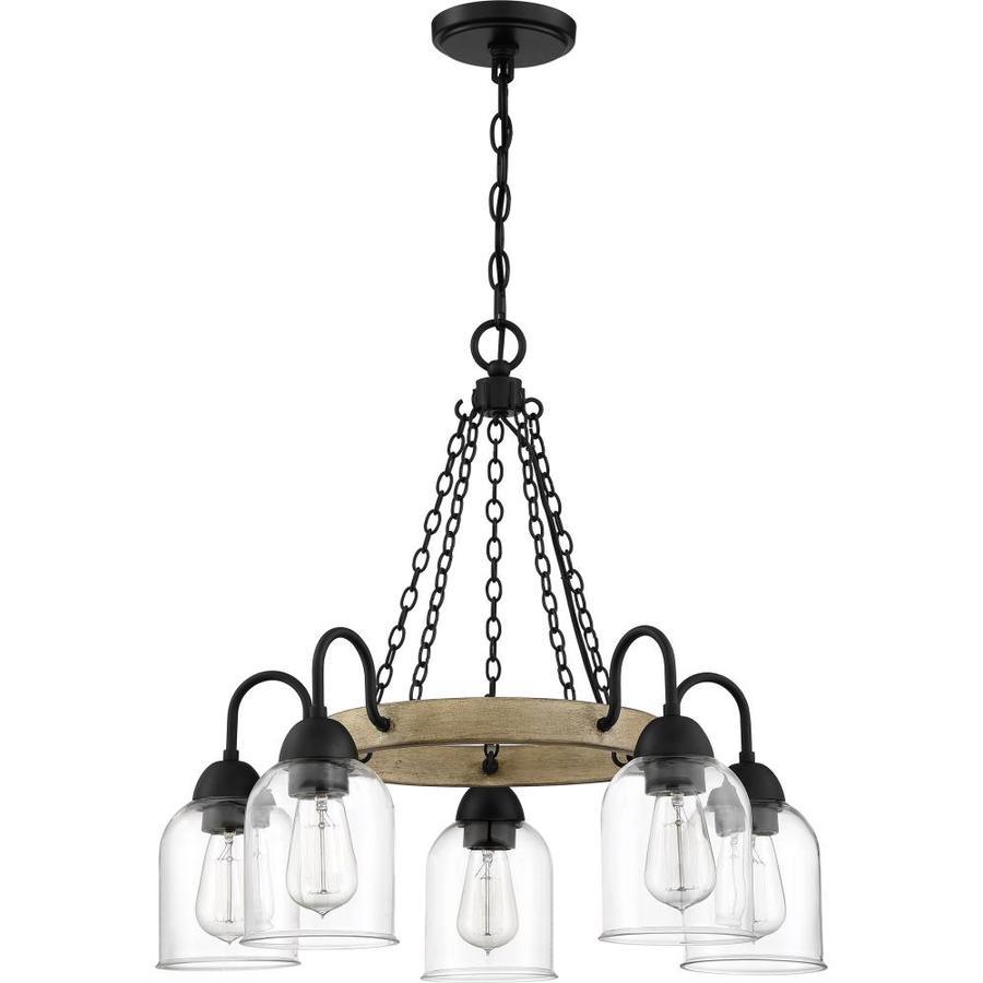 Quoizel Creeksville 5-Light Matte Black with Faux Natural Walnut Farmhouse Antler Chandelier