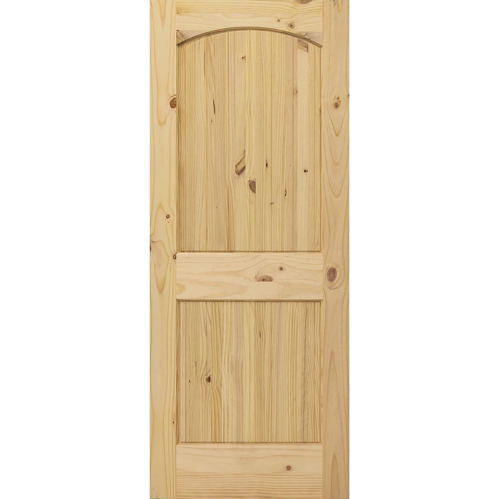 24 in. x 80 in. Universal 2-Panel Archtop Solid Unfinished Knotty Pine Wood V-Groove Interior Door Slab